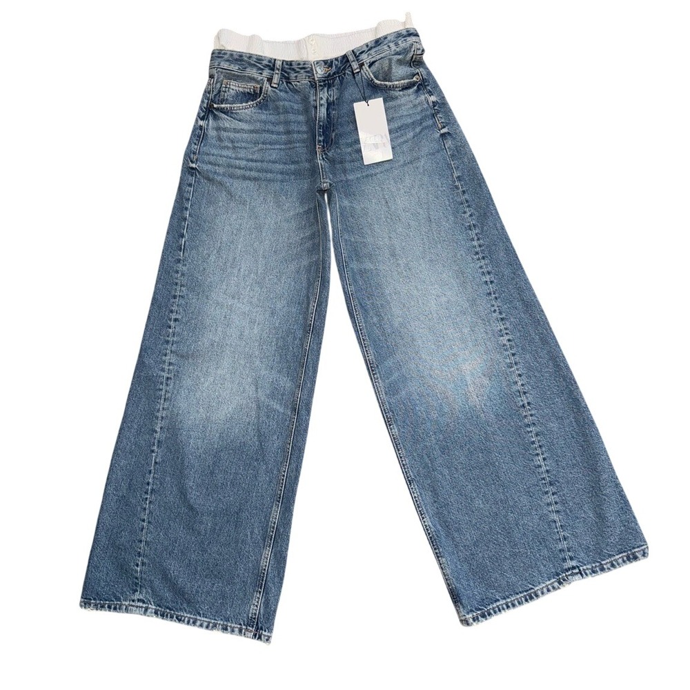 ZARA NWT TRF Boxer Waist Super Wide-Leg Jeans | Boxers Street Style | Women's 6